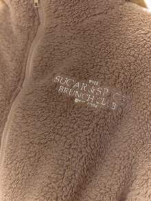 MUSERA High Neck Embroidered Elasticated Toggle Detail Fleece Jacket Cosy Cute Casual Coffee Club Winter - Camel - View 6