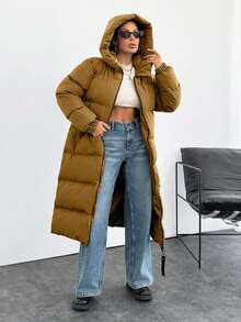 SHEIN Cottnline Premium Quality, Keep Warming Feature, Large Puller Puffer Wintercoat - Camel - View 3