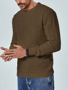 EURMUSE Suéter básico casual de cuello redondo de manga larga para hombre - Marrón Chocolate - Ver 4