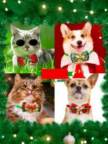 PETSIN 1 件宠物圣诞领结铃铛项圈，圣诞元素印花，狗领结，猫单蝴蝶结项圈，宠物节日装饰，宠物领结，宠物