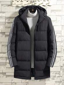 SHEIN Kids/Tween Boys Casual Black Winter Parka Coat,Hooded Mid-Length Thick Woven Padded Jacket With Patch & Tape,Warm Long Puffer Coat For School & Travel - Black - View 6