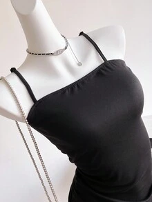 Sweetra Young 黑色优雅贴身迷你连衣裙，配有荷叶边肩带和蝴蝶结装饰，适合日常穿着和派对、情人节 - 黑色 - 查看 3