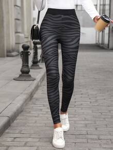 EMERY ROSE 女士修身休闲斑马纹紧身裤，适合日常外出和锻炼 - 彩色 - 查看 1
