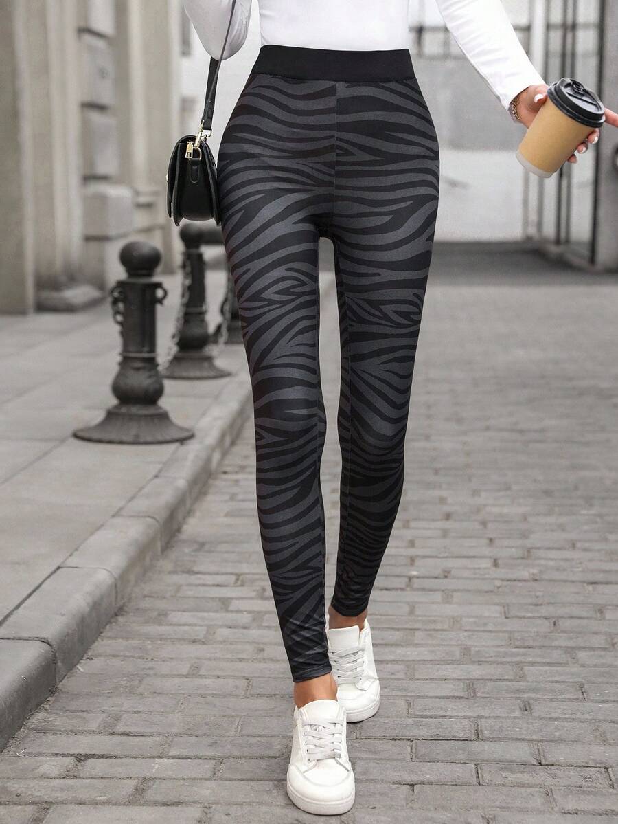 EMERY ROSE 女士修身休闲斑马纹紧身裤，适合日常外出和锻炼 - 彩色 - 查看 1
