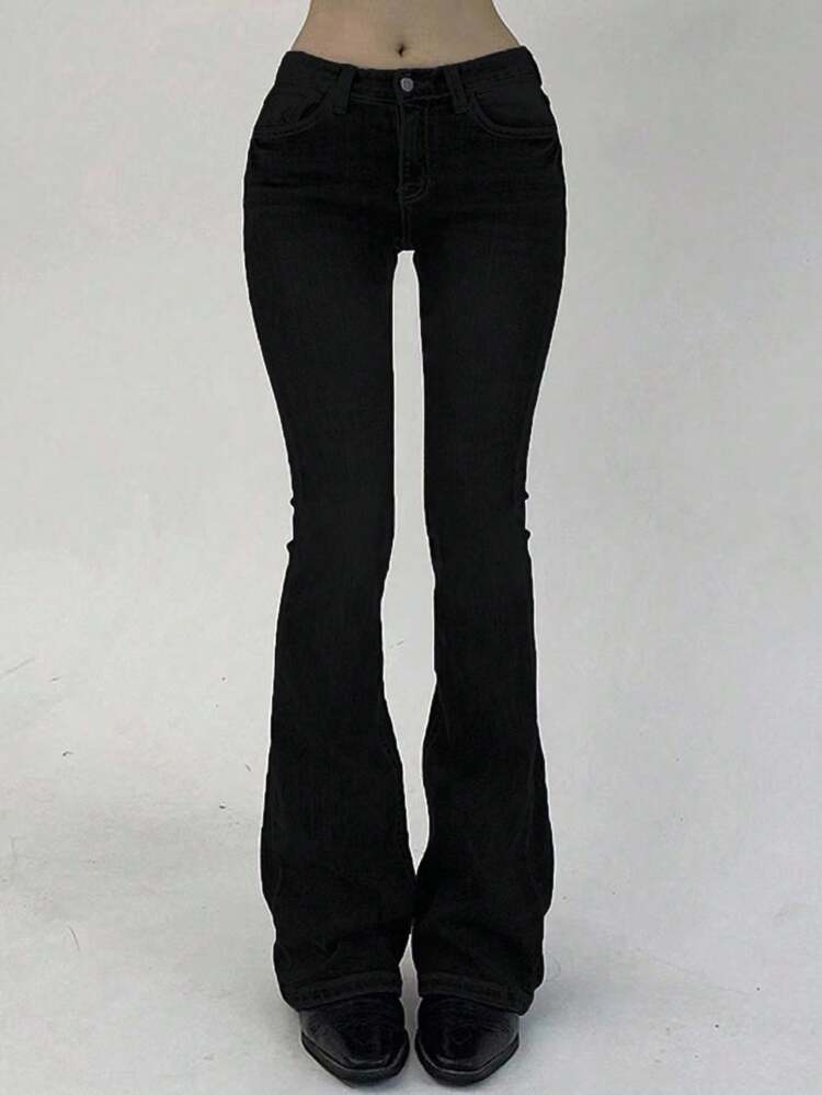 Women's Slim Fit Low Waist Flare Leg Long Denim Jeans