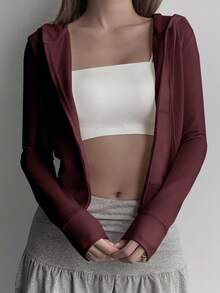 DAZY Autumn New Back To School Fitted Hooded Women Sweatshirt Sweatshirt Jacket - Burgundy - View 4