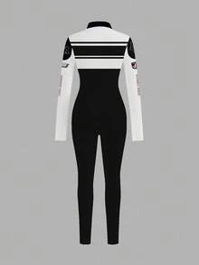 Slaydiva Fall Clothes For Women/Y2K Clothes/Streetwear /Going Out Outfit/F1 RACING Graphic/Motorcycle Crew Graphic/ Zipper Neck Long Sleeve Jumpsuit - Multicolor - View 2