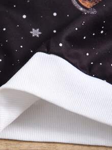 3pcs Young Boy Snowflake Print Crew Neck Sweatshirt,Autumn,Family Matching Mommy And Me Christmas,Thermal Lined Thick Fabric Comfortable For Winter - Black and White - View 8