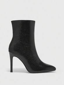 CUCCOO BIZCHIC بوت نسائية طويلة عالية الجودة بنمط جلد الأفعى الأسود، ذات رؤوس مدببة وكعب نحيف، أنيقة وعصرية بطابع أنثوي أنيق - الأسود - مشاهدة 2