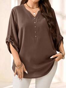 EMERY ROSE Blusa de manga 3/4 morada y roja talla grande, primavera temprana - Marrón - Ver 4