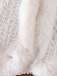 SHEIN Elladie kids 年轻女孩毛茸茸无袖披肩夹克，时尚优雅斗篷，冬季短款百搭外套 - 白色 - 查看 8
