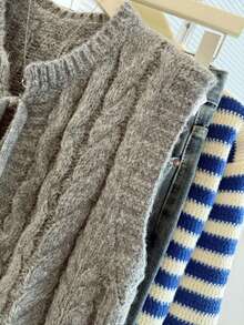 Franclia 女秋冬新款针织毛衣背心带绳系带优雅学院风独特显瘦优雅优质柔软休闲百搭减龄毛衣背心 - 灰色 - 查看 5