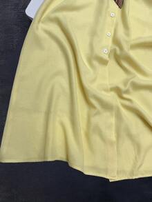 GlowEve New Elegant Polo Collar Embroidery Design Belted Dress - Yellow - View 5