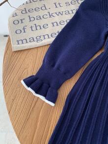 Emery Rose Kids Emery Rose Kids 少女休闲拼色针织连衣裙，秋冬 - 藏蓝色 - 查看 6