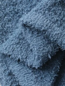 DAZY 女士针织条纹提花上衣和纯色宽松睡裤家居服套装，冬季舒适秋季服装 - 藍色 - 查看 8