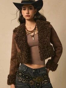Easelle Faux Fur Coat Fur Gray Autumn Winter Coat Outerwear Fur Coat Teddy Fur Coat Brown Retro Nomadic Casual Autumn Winter 2025 Brown Suede - Mocha Brown - View 1