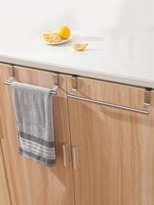 1pc,Household Towel Rack Non-Punched Wall Hanging Behind The Door Storage Rack Non-Nailed Single Pole Towel Rack Rag Hanging Rod,Kitchen Organization And Storage - Silver - View 5