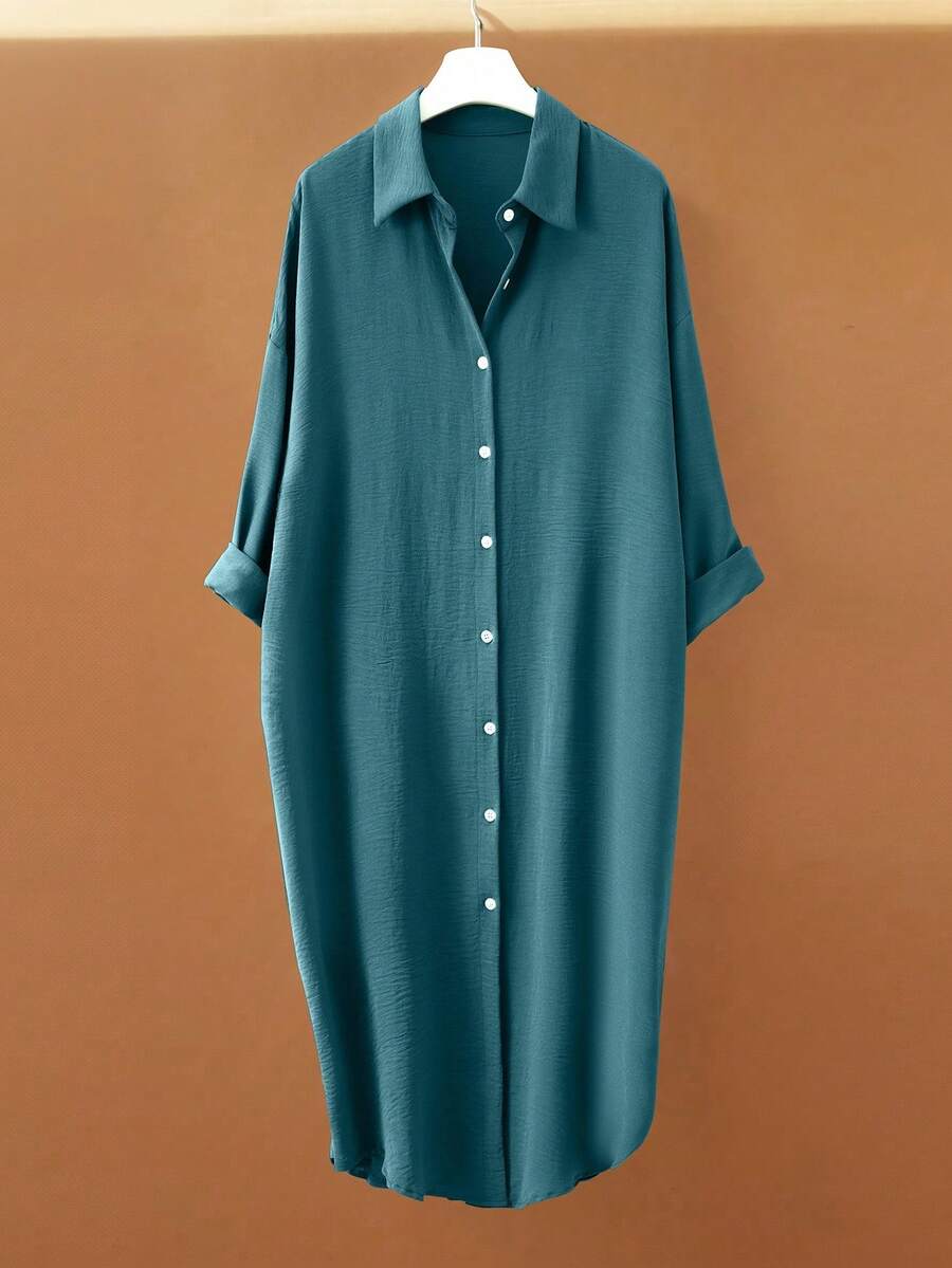 EMERY ROSE Pleated Long Button Down Oversized Women Shirt