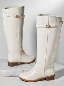 SHUZIA Women's Glamorous Comfortable Round Toe Block Heel Knee-High Boots With Inner Zipper - White - View 5