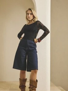 Aralina Winter Fall Dark Wash Mid Rise And Wide Leg Jeans Spring Country Style - Dark Wash - View 6