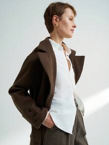 Airaco 女士纯色时尚落肩中长款休闲外套 - 棕色 - 查看 6