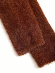 Sweetra Nouveau pull en fausse fourrure de vison à taille cintrée, décolleté en V avec décoration métallique, sexy et urbaine, couleur caramel, automne/hiver