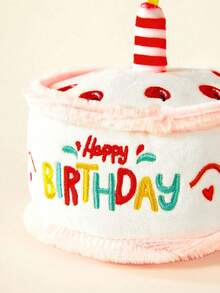 Zazumi Realistic Pink Birthday Cake Plush Toy Features Sound Effects, An Embroidered "Happy Birthday" Sign, A Built-In Baby Sound Box And Rustling Paper Sound Effects, Heart-Shaped Embroidery, 3D Birthday Candles, And Is An Interactive Cat And Dog Toy-A Perfect Birthday Gift. - Multicolor - View 2