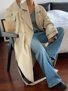 Livesso Manteau trench ample à col rabattu et taille cintrée pour femmes, automne