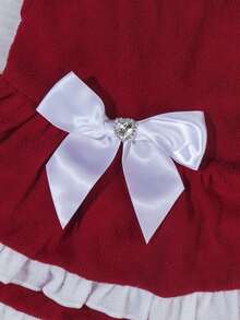 PETSIN 猫咪圣诞宠物裙 - 红色圣诞老人风格，配白色蝴蝶结和褶边