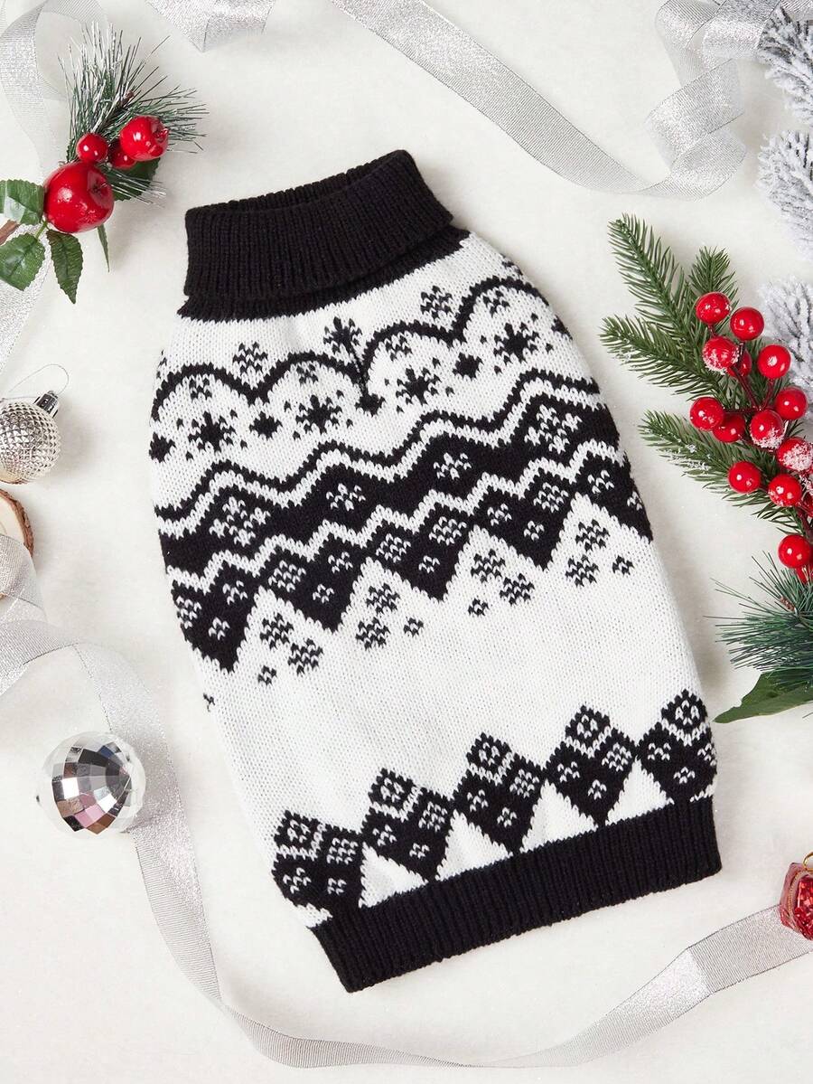 PETSIN 1pc Christmas Pet Cat Dog Universal Green Diamond Grid Elk Snowflake Cute Pattern Jacquard Knitted Elastic Comfortable Dog Christmas Sweater