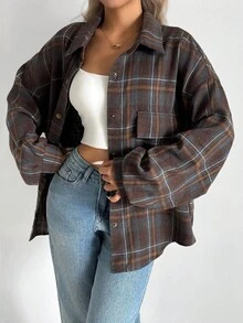 INAWLY 标准尺寸女式休闲格子纽扣衬衫 - 彩色 - 查看 1