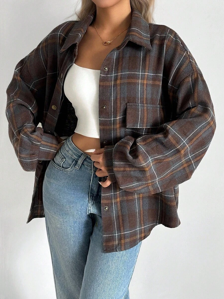 INAWLY 标准尺寸女式休闲格子纽扣衬衫 - 彩色 - 查看 1