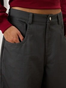 COUREZ Pantalones súper holgados de tiro bajo con detalles de pespunte en contraste / Pantalones góticos y sexys para salir para mujeres en primavera, estilo Y2K - Gris - Ver 6