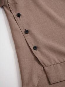 EMERY ROSE Plus Size 2pcs Set: Summer Holiday Casual Roll-Up Sleeve Shirt & Long Pants - Khaki - View 5