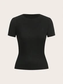 SHEIN EZwear 2 件百搭圆领紧身短袖 T 恤，百搭，多种面料可选 - 黑色 - 查看 8