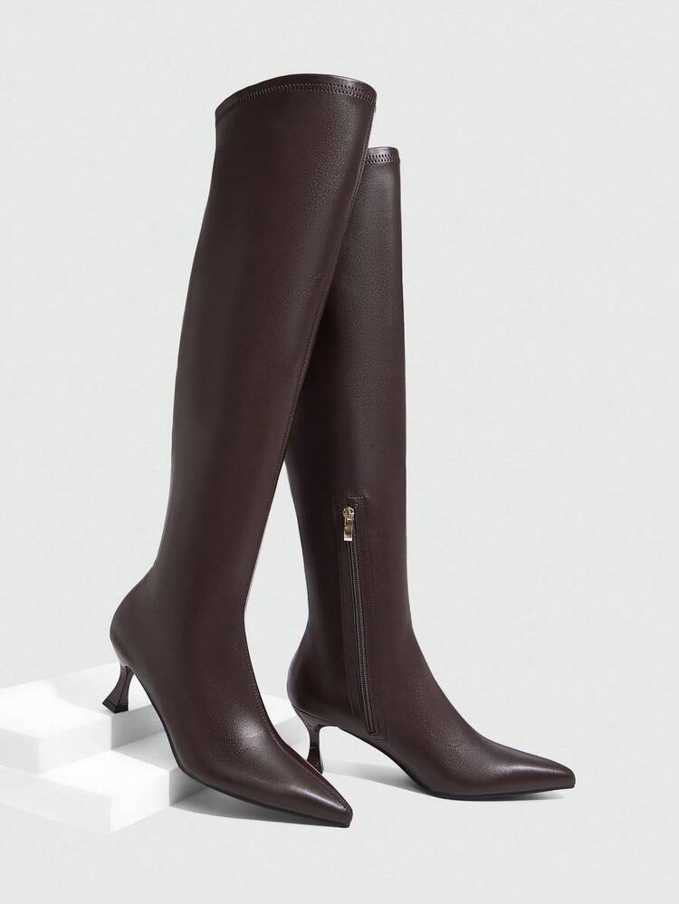 CUCCOO SZL Women's Autumn/Winter New White Fashion Super High Over-The-Knee Boots, Versatile Pointed Toe Kitten Heel Elegant Minimalist Elastic Thigh High Boots For Christmas