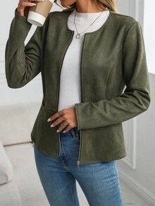 SHEIN LUNE 女士休闲拉链长袖轻便夹克，日常穿着