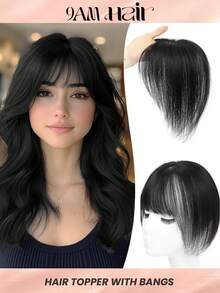 女士真发发片，刘海夹，360° 3D 覆盖真人发片，带刘海，黑色 3D 细刘海 - SNatural - 查看 1