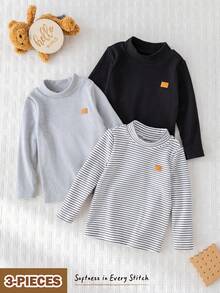 Cozy Pixies Set de 3 piezas de bodis de manga larga con cuello alto suave de punto para bebé niño