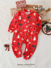 Cozy Pixies جمبسوت قطنية ناعمة مزينة بنقوش الحيوانات الكرتونية وأشكال رجل الزنجبيل والرنة وشجرة الميلاد والرجل الثلجي، بأكمام طويلة، جمبسوت ملابس نوم للأطفال حديثي الولادة في فصل الخريف والشتاء، جمبسوت ملابس نوم عيد الميلاد للأطفال - الأحمر - مشاهدة 1