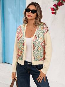 Vivid Eden Minimalist Casual Geometric Pattern Sequin Decor Knit Cardigan In Fall/Winter - Multicolor - View 5