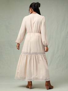 SHEIN VCAY Plus Size Beige Boho Autumn Vacation Dresses For Women,Lace Embroidery Fairycore Elegant Wedding Guest Dress,Chic Winter Christmas Outfits - Khaki - View 2