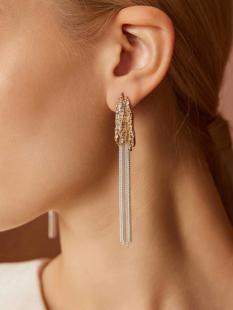 18K GOLD PLATED TASSEL COLORBLOCK TEXTURED DANGLE EARRINGS