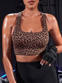 Rhythm Era 1 Stück Damen Große Größen nahtloser sexy Leoparden-Muster High Impact Sport-BH Rückenfrei Weste für Laufen, Fitness, Yoga