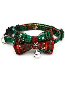 PETSIN 1 圣诞雪花项圈、猫项圈、狗项圈、雪花领结、印有铃铛、可调节尺寸宠物项圈、圣诞装饰、着装、宠物用品