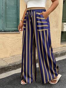 Flirla Women's Striped Print Pants, Random Print