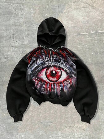 Goth sweat-shirt à capuche casual à manches longues avec motif oculaire pour hommes, automne