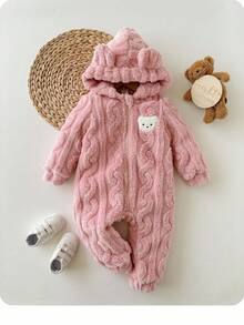 SHEIN Bộ đồ liền thân màu hồng mềm mại cho bé gái, Thu/Đông - Nhiều màu - Xem 3