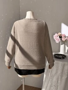 Flirla เสื้อสเวตเตอร์สวมหัวไซส์ใหญ่ - สีกากี - ดู 5