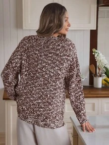 Louniche Casual Snowflake Pattern Brown Long Sleeve Sweater For Women, Autumn/Winter - Brown - View 2